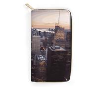 QWNMD Leather Wallets for Women New York City Printed Wallet Purse Card Holder with Zipper Leather Clutch Wallet, New York City, 7.8 x 4.1 x 1.4 inches, Modern