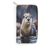 QWNMD Leather Wallets for Women Otters Printed Wallet Purse Card Holder with Zipper Leather Clutch Wallet, Otters, 7.8 x 4.1 x 1.4 inches, Modern