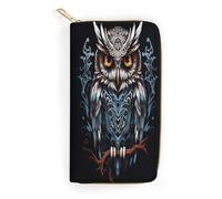 QWNMD Leather Wallets for Women Owl Printed Wallet Purse Card Holder with Zipper Leather Clutch Wallet, Owl, 7.8 x 4.1 x 1.4 inches, Modern