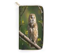 QWNMD Leather Wallets for Women Owl Tree Branches Printed Wallet Purse Card Holder with Zipper Leather Clutch Wallet, Owl Tree Branches, 7.8 x 4.1 x 1.4 inches, Modern
