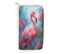 QWNMD Leather Wallets for Women Painted Flamingo Printed Wallet Purse Card Holder with Zipper Leather Clutch Wallet, Painted Flamingo, 7.8 x 4.1 x 1.4 inches, Modern