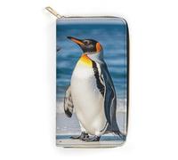 QWNMD Leather Wallets for Women Penguin And Sea Printed Wallet Purse Card Holder with Zipper Leather Clutch Wallet, Penguin And Sea, 7.8 x 4.1 x 1.4 inches, Modern