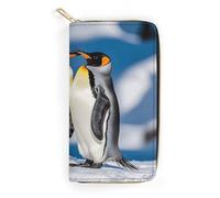 QWNMD Leather Wallets for Women Penguins in The Snow Printed Wallet Purse Card Holder with Zipper Leather Clutch Wallet, Penguins in The Snow, 7.8 x 4.1 x 1.4 inches, Modern