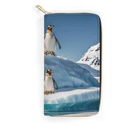 QWNMD Leather Wallets for Women Penguins On The Iceberg Printed Wallet Purse Card Holder with Zipper Leather Clutch Wallet, Penguins On The Iceberg, 7.8 x 4.1 x 1.4 inches, Modern