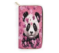QWNMD Leather Wallets for Women Pink Panda Cotton Printed Wallet Purse Card Holder with Zipper Leather Clutch Wallet, Pink Panda Cotton, 7.8 x 4.1 x 1.4 inches, Modern