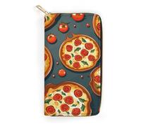 QWNMD Leather Wallets for Women Pizza Food Printed Wallet Purse Card Holder with Zipper Leather Clutch Wallet, Pizza Food, 7.8 x 4.1 x 1.4 inches, Modern