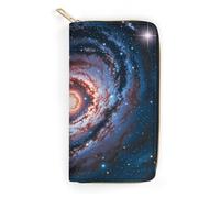 QWNMD Leather Wallets for Women Planet Stars And Galaxy Printed Wallet Purse Card Holder with Zipper Leather Clutch Wallet, Planet Stars And Galaxy, 7.8 x 4.1 x 1.4 inches, Modern