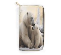 QWNMD Leather Wallets for Women Polar Bear Love Printed Wallet Purse Card Holder with Zipper Leather Clutch Wallet, Polar Bear Love, 7.8 x 4.1 x 1.4 inches, Modern