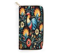 QWNMD Leather Wallets for Women Polish Folk Art Pattern Printed Wallet Purse Card Holder with Zipper Leather Clutch Wallet, Polish Folk Art Pattern, 7.8 x 4.1 x 1.4 inches, Modern