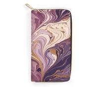 QWNMD Leather Wallets for Women Purple And Gold Marble Printed Wallet Purse Card Holder with Zipper Leather Clutch Wallet, Purple And Gold Marble, 7.8 x 4.1 x 1.4 inches, Modern
