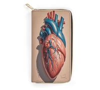 QWNMD Leather Wallets for Women Realistic Sketch of A Human Heart Printed Wallet Purse Card Holder with Zipper Leather Clutch Wallet, Realistic Sketch of A Human Heart, 7.8 x 4.1 x 1.4 inches, Modern