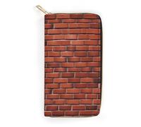 QWNMD Leather Wallets for Women Red Brick Wall Printed Wallet Purse Card Holder with Zipper Leather Clutch Wallet, Red Brick Wall, 7.8 x 4.1 x 1.4 inches, Modern