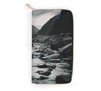 QWNMD Leather Wallets for Women River And Gray Rocks Printed Wallet Purse Card Holder with Zipper Leather Clutch Wallet, River And Gray Rocks, 7.8 x 4.1 x 1.4 inches, Modern