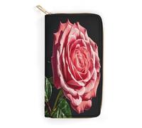 QWNMD Leather Wallets for Women Rose Flower of Many Fans Printed Wallet Purse Card Holder with Zipper Leather Clutch Wallet, Rose Flower of Many Fans, 7.8 x 4.1 x 1.4 inches, Modern
