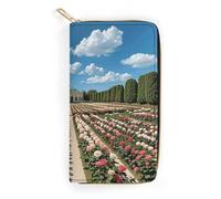 QWNMD Leather Wallets for Women Rose Garden Printed Wallet Purse Card Holder with Zipper Leather Clutch Wallet, Rose Garden, 7.8 x 4.1 x 1.4 inches, Modern