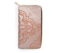 QWNMD Leather Wallets for Women Rose Gold Printed Wallet Purse Card Holder with Zipper Leather Clutch Wallet, Rose Gold, 7.8 x 4.1 x 1.4 inches, Modern