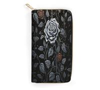 QWNMD Leather Wallets for Women Rose Gothic Printed Wallet Purse Card Holder with Zipper Leather Clutch Wallet, Rose Gothic, 7.8 x 4.1 x 1.4 inches, Modern