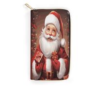 QWNMD Leather Wallets for Women Santa Claus Xmas Gifts Printed Wallet Purse Card Holder with Zipper Leather Clutch Wallet, Santa Claus Xmas Gifts, 7.8 x 4.1 x 1.4 inches, Modern