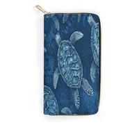 QWNMD Leather Wallets for Women Sea Turtle Blue Printed Wallet Purse Card Holder with Zipper Leather Clutch Wallet, Sea Turtle Blue, 7.8 x 4.1 x 1.4 inches, Modern