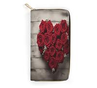 QWNMD Leather Wallets for Women Shaped Roses Printed Wallet Purse Card Holder with Zipper Leather Clutch Wallet, Shaped Roses, 7.8 x 4.1 x 1.4 inches, Modern