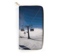 QWNMD Leather Wallets for Women Ski Lift at Sunshine Printed Wallet Purse Card Holder with Zipper Leather Clutch Wallet, Ski Lift at Sunshine, 7.8 x 4.1 x 1.4 inches, Modern