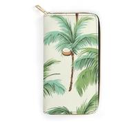 QWNMD Leather Wallets for Women Summer Coconut Tree Printed Wallet Purse Card Holder with Zipper Leather Clutch Wallet, Summer Coconut Tree, 7.8 x 4.1 x 1.4 inches, Modern