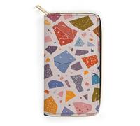 QWNMD Leather Wallets for Women Terrazzo Marble Pastel Printed Wallet Purse Card Holder with Zipper Leather Clutch Wallet, Terrazzo Marble Pastel, 7.8 x 4.1 x 1.4 inches, Modern