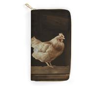 QWNMD Leather Wallets for Women Three Chickens Printed Wallet Purse Card Holder with Zipper Leather Clutch Wallet, Three Chickens, 7.8 x 4.1 x 1.4 inches, Modern