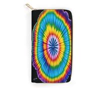 QWNMD Leather Wallets for Women Tie Dye Hippies Printed Wallet Purse Card Holder with Zipper Leather Clutch Wallet, Tie Dye Hippies, 7.8 x 4.1 x 1.4 inches, Modern