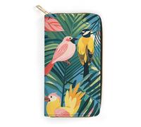 QWNMD Leather Wallets for Women Tropical Birds And Plant Leaf Printed Wallet Purse Card Holder with Zipper Leather Clutch Wallet, Tropical Birds And Plant Leaf, 7.8 x 4.1 x 1.4 inches, Modern