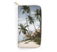 QWNMD Leather Wallets for Women Tropical Palm Trees Printed Wallet Purse Card Holder with Zipper Leather Clutch Wallet, Tropical Palm Trees, 7.8 x 4.1 x 1.4 inches, Modern