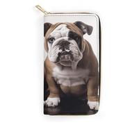 QWNMD Leather Wallets for Women Two Cute Bulldog Dogs Printed Wallet Purse Card Holder with Zipper Leather Clutch Wallet, Two Cute Bulldog Dogs, 7.8 x 4.1 x 1.4 inches, Modern