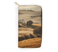 QWNMD Leather Wallets for Women View of Typical Tuscany Landscape Printed Wallet Purse Card Holder with Zipper Leather Clutch Wallet, View of Typical Tuscany Landscape, 7.8 x 4.1 x 1.4 inches, Modern