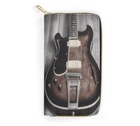 QWNMD Leather Wallets for Women Vintage Guitar Printed Wallet Purse Card Holder with Zipper Leather Clutch Wallet, Vintage Guitar, 7.8 x 4.1 x 1.4 inches, Modern