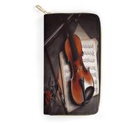 QWNMD Leather Wallets for Women Violin Sheet Music Printed Wallet Purse Card Holder with Zipper Leather Clutch Wallet, Violin Sheet Music, 7.8 x 4.1 x 1.4 inches, Modern