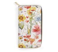 QWNMD Leather Wallets for Women Watercolor Springtime Flower Printed Wallet Purse Card Holder with Zipper Leather Clutch Wallet, Watercolor Springtime Flower, 7.8 x 4.1 x 1.4 inches, Modern