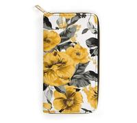 QWNMD Leather Wallets for Women Yellow Rose Printed Wallet Purse Card Holder with Zipper Leather Clutch Wallet, Yellow Rose, 7.8 x 4.1 x 1.4 inches, Modern