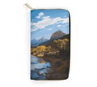 QWNMD Leather Wallets for Women Zion National Park Printed Wallet Purse Card Holder with Zipper Leather Clutch Wallet, Zion National Park, 7.8 x 4.1 x 1.4 inches, Modern