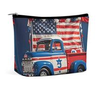 QWNMD Makeup Pouch Cosmetic Bag Lipstick Pouch Zipper Pouch 4th Of July Patriotic Trucks Printed Organizer Portable Toiletry Bag Accessories, 4th Of July Patriotic Trucks, 6.8 X 5.9 X 2.3 inch,