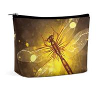 QWNMD Makeup Pouch Cosmetic Bag Lipstick Pouch Zipper Pouch Abstract Yellow Dragonfly Printed Organizer Portable Toiletry Bag Accessories, Abstract Yellow Dragonfly, 6.8 X 5.9 X 2.3 inch, Fashionable