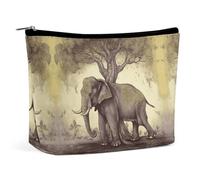 QWNMD Makeup Pouch Cosmetic Bag Lipstick Pouch Zipper Pouch Asian Elephant with Tree Printed Organizer Portable Toiletry Bag Accessories, Asian Elephant with Tree, 6.8 X 5.9 X 2.3 inch, Fashionable