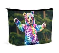 QWNMD Makeup Pouch Cosmetic Bag Lipstick Pouch Zipper Pouch Bear Dancing Tie Dye Printed Organizer Portable Toiletry Bag Accessories, Bear Dancing Tie Dye, 6.8 X 5.9 X 2.3 inch, Fashionable