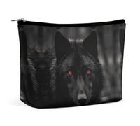 QWNMD Makeup Pouch Cosmetic Bag Lipstick Pouch Zipper Pouch Black Red Eyed Wolf Printed Organizer Portable Toiletry Bag Accessories, Black Red Eyed Wolf, 6.8 X 5.9 X 2.3 inch, Fashionable