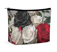 QWNMD Makeup Pouch Cosmetic Bag Lipstick Pouch Zipper Pouch Black White And Red Roses Printed Organizer Portable Toiletry Bag Accessories, Black White And Red Roses, 6.8 X 5.9 X 2.3 inch, Fashionable