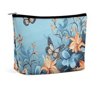 QWNMD Makeup Pouch Cosmetic Bag Lipstick Pouch Zipper Pouch Blue Butterfly Floral Printed Organizer Portable Toiletry Bag Accessories, Blue Butterfly Floral, 6.8 X 5.9 X 2.3 inch, Fashionable