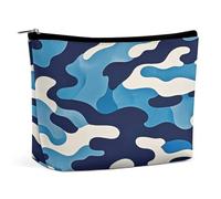 QWNMD Makeup Pouch Cosmetic Bag Lipstick Pouch Zipper Pouch Blue Camouflage Print Printed Organizer Portable Toiletry Bag Accessories, Blue Camouflage Print, 6.8 X 5.9 X 2.3 inch, Fashionable