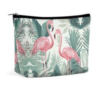 QWNMD Makeup Pouch Cosmetic Bag Lipstick Pouch Zipper Pouch Cartoon Flamingo Leaves Printed Organizer Portable Toiletry Bag Accessories, Cartoon Flamingo Leaves, 6.8 X 5.9 X 2.3 inch, Fashionable