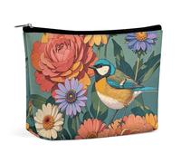 QWNMD Makeup Pouch Cosmetic Bag Lipstick Pouch Zipper Pouch Colorful Flowers And Bird Printed Organizer Portable Toiletry Bag Accessories, Colorful Flowers And Bird, 6.8 X 5.9 X 2.3 inch, Fashionable