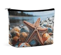 QWNMD Makeup Pouch Cosmetic Bag Lipstick Pouch Zipper Pouch Colorful Starfish on The Beach Printed Organizer Portable Toiletry Bag Accessories, Colorful Starfish on The Beach, 6.8 X 5.9 X 2.3 inch,