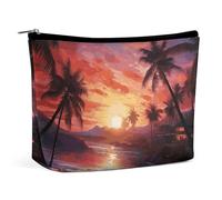 QWNMD Makeup Pouch Cosmetic Bag Lipstick Pouch Zipper Pouch Colorful Tropical Sunset Printed Organizer Portable Toiletry Bag Accessories, Colorful Tropical Sunset, 6.8 X 5.9 X 2.3 inch, Fashionable